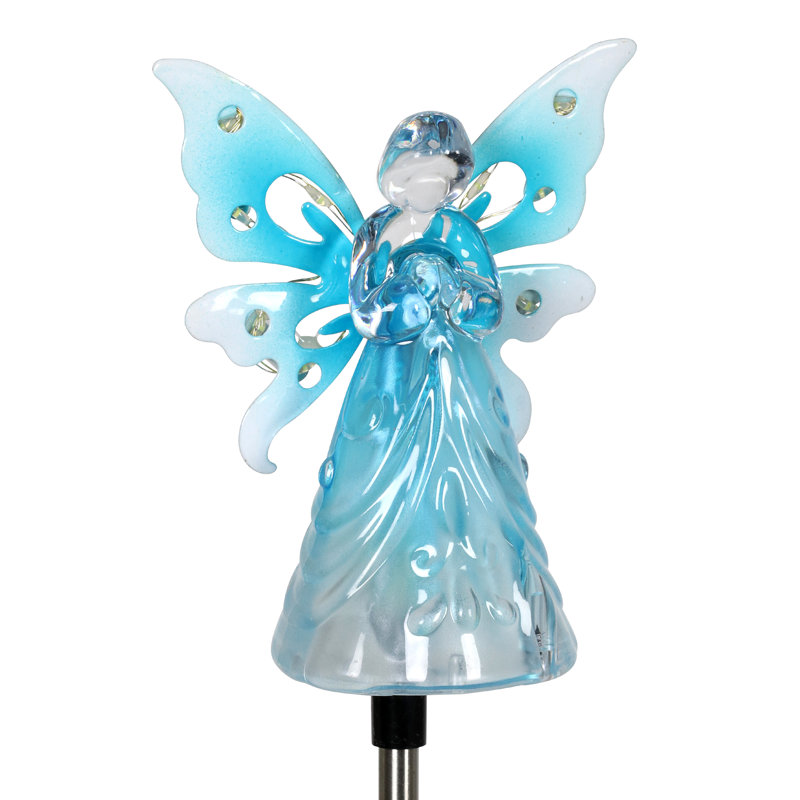 Exhart Solar Acrylic Angel with Wings and LED Lights Metal